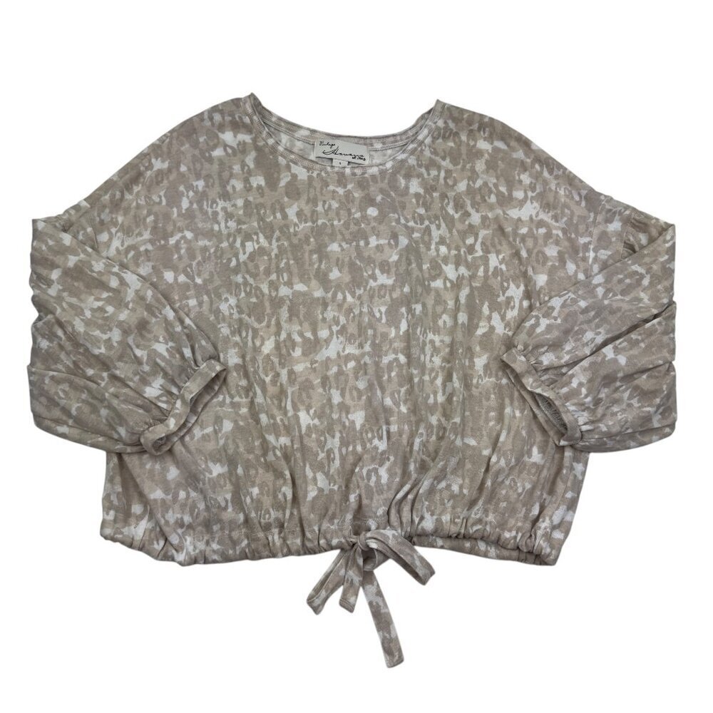 Vintage Havana Neutral Animal Print Long Sleeve Tie Waist Top Women's Size Large